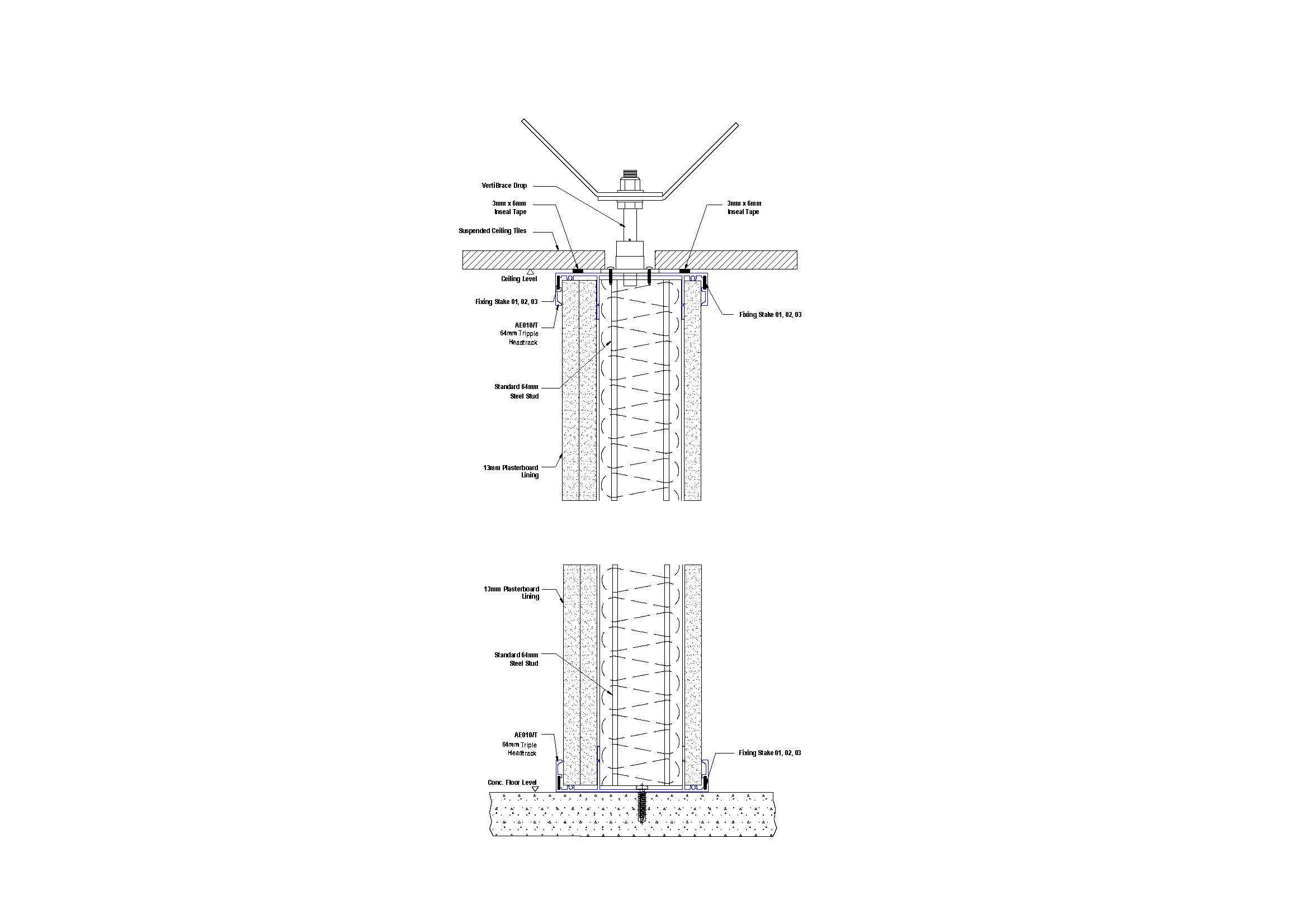 E64-04T 64mm Wall with Triple Plasterboard